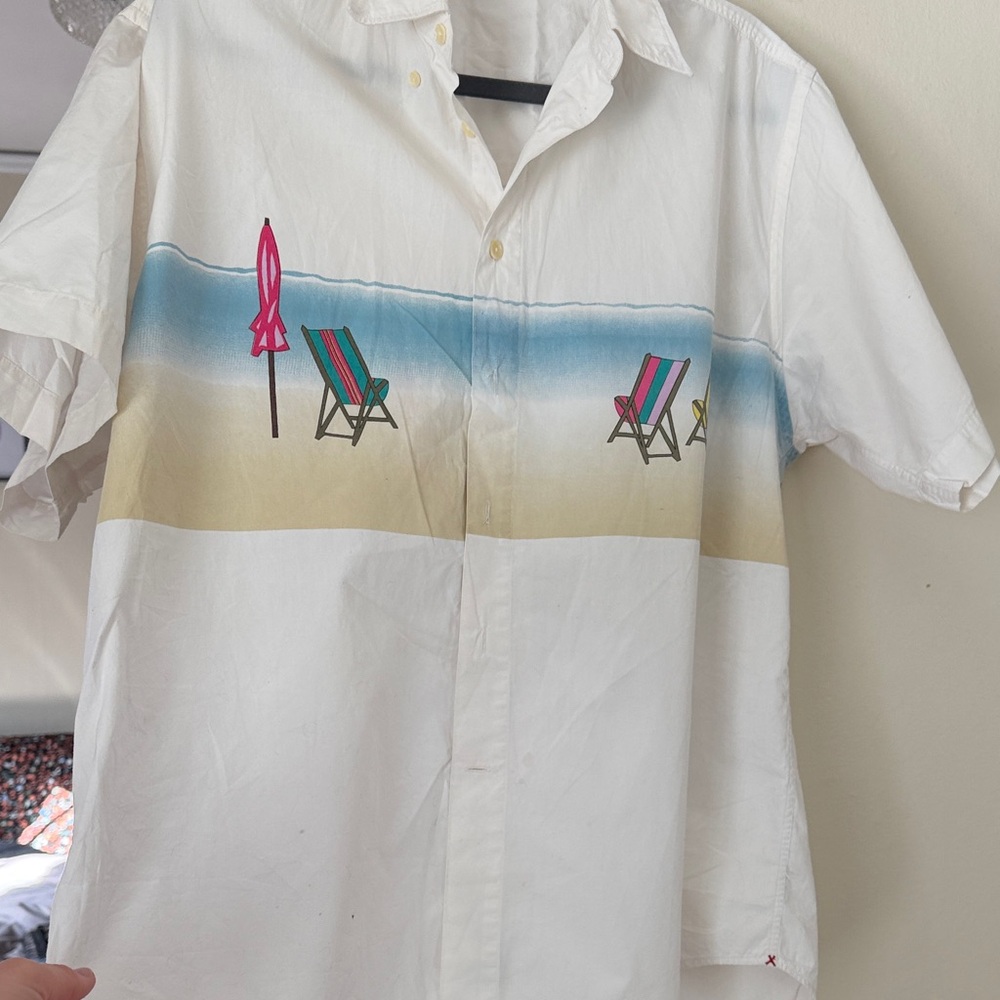 White Beach-Print Short Sleeve Shirt